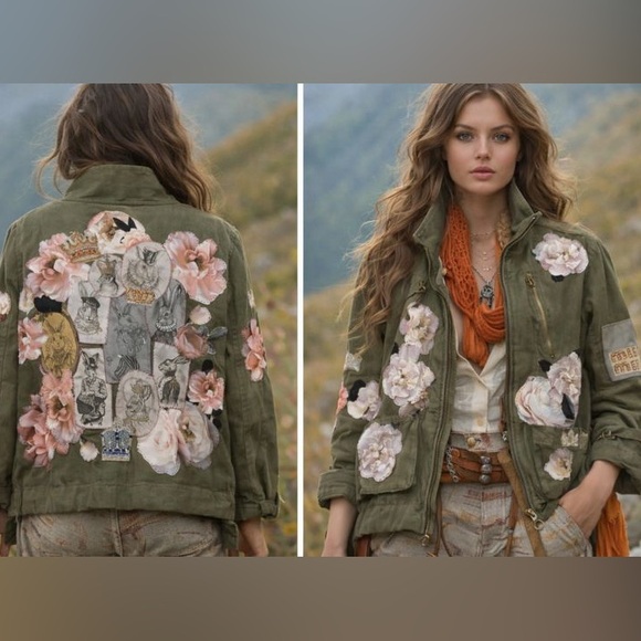 “Rabbits 🐇 and 👑 “ Floral Embellished Green Jacket - Picture 3 of 17